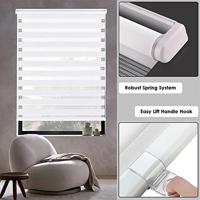 LUCKUP Cordless Zebra Blinds Roller Shades for Windows Dual Layer Light Control Fabric for Home Office Kitchen Day and Night Light Filtering Window Blinds, 23" W x 72" H (W58.4xH183cm), White by LUCKUP - Image 5