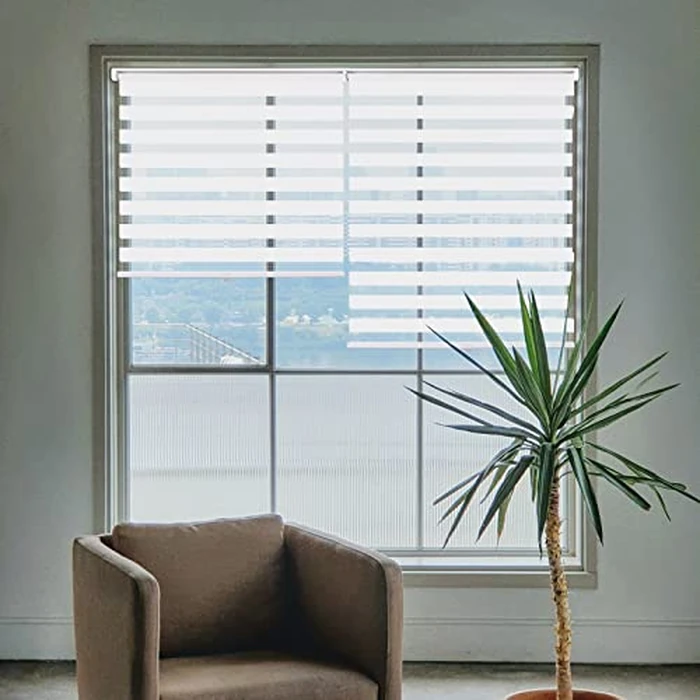LUCKUP Cordless Zebra Blinds Roller Shades for Windows Dual Layer Light Control Fabric for Home Office Kitchen Day and Night Light Filtering Window Blinds, 23" W x 72" H (W58.4xH183cm), White by LUCKUP - Image 8