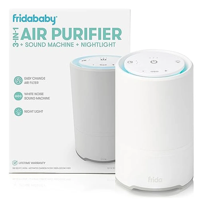 Frida Baby 3-in-1 Baby Air Purifier for Allergy Relief, Sound Machine for Sleeping + Nightlight, HEPA Filter Purifier for Bedroom with 3 Fan Speeds, Easy-Change Filter, Auto-Off Timer by Frida Baby - Used - Like New condition - CA$96.80
