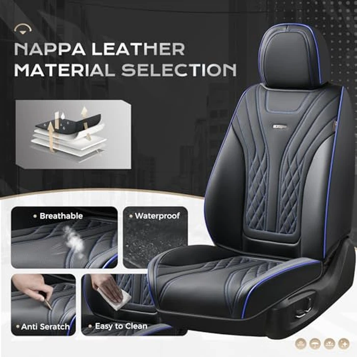 Coverado Car Seat Covers Full Set, 5 Seats Front Seat Cover and Back Seat Covers for Cars, Automotive Seat Covers Nappa Leather Waterproof Seat Covers, Car Seat Protectors Universal for Cars by Coverado - Image 2