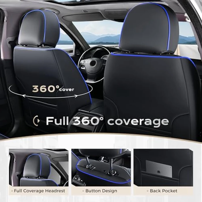 Coverado Car Seat Covers Full Set, 5 Seats Front Seat Cover and Back Seat Covers for Cars, Automotive Seat Covers Nappa Leather Waterproof Seat Covers, Car Seat Protectors Universal for Cars by Coverado - Image 4