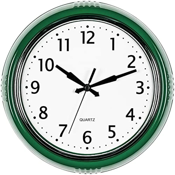 Bernhard Products Retro Wall Clock 9.5 Inch Hunter Green Kitchen 50's Vintage Design Round Silent Non-Ticking Quartz Battery Operated Clocks for Home Office School Classroom Kids Bedroom Living Room by Bernhard Products - Used - Very Good condition