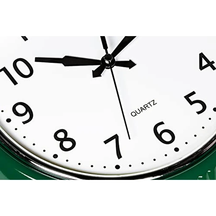 Bernhard Products Retro Wall Clock 9.5 Inch Hunter Green Kitchen 50's Vintage Design Round Silent Non-Ticking Quartz Battery Operated Clocks for Home Office School Classroom Kids Bedroom Living Room by Bernhard Products - Image 2