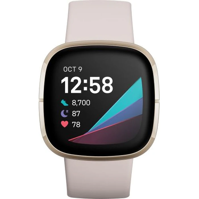Fitbit Sense Advanced Health Smartwatch - 40mm - Soft Gold Stainless Steel Case with Lunar White Silicone Silicone Band by Fitbit - Refurbished - Acceptable condition