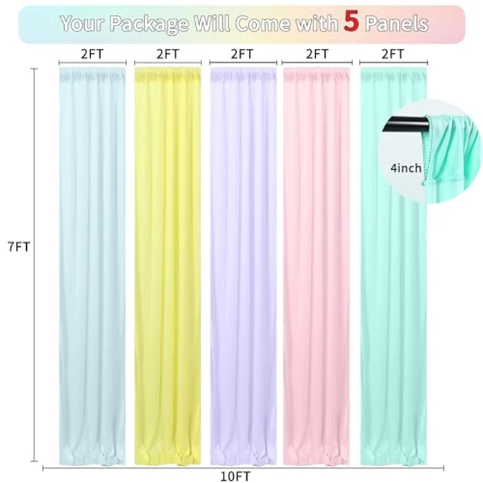10x7FT Rainbow Backdrop Curtains for Parties - 5 Colors Pastel Drapes for Backdrop with 4 Inch Rod Pockets - Colorful Curtain Backdrop for Unicorn Birthday, Baby Shower, Rainbow Party Decorations by GALLETY - Image 2