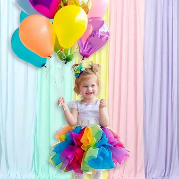 10x7FT Rainbow Backdrop Curtains for Parties - 5 Colors Pastel Drapes for Backdrop with 4 Inch Rod Pockets - Colorful Curtain Backdrop for Unicorn Birthday, Baby Shower, Rainbow Party Decorations by GALLETY - Image 7