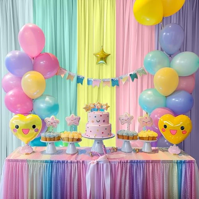 10x7FT Rainbow Backdrop Curtains for Parties - 5 Colors Pastel Drapes for Backdrop with 4 Inch Rod Pockets - Colorful Curtain Backdrop for Unicorn Birthday, Baby Shower, Rainbow Party Decorations by GALLETY - Image 8