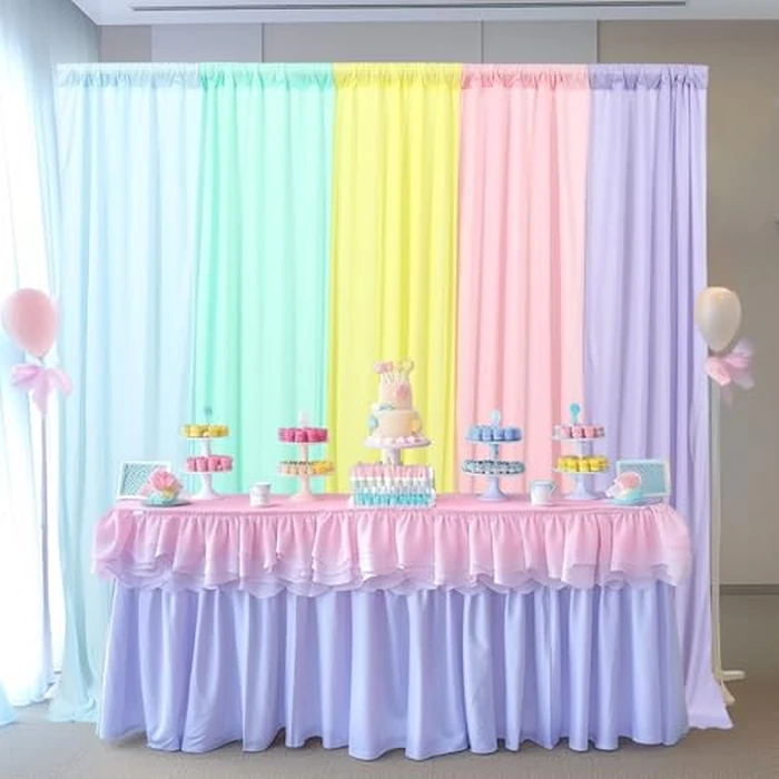 10x7FT Rainbow Backdrop Curtains for Parties - 5 Colors Pastel Drapes for Backdrop with 4 Inch Rod Pockets - Colorful Curtain Backdrop for Unicorn Birthday, Baby Shower, Rainbow Party Decorations by GALLETY - Image 9
