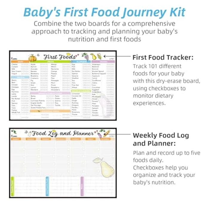JJPRO Baby First Foods Tracker Fridge Magnet, Daily Food Log Meal Planner, 100 Foods Before 1 Checklist, Baby Daily Log Whiteboard, First Food Tracker for Refrigerator by JJPRO - Image 2