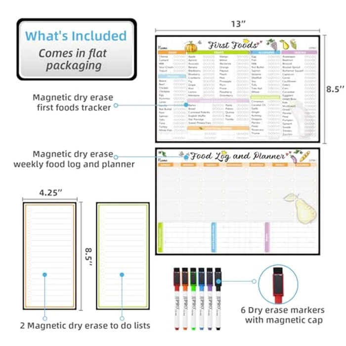 JJPRO Baby First Foods Tracker Fridge Magnet, Daily Food Log Meal Planner, 100 Foods Before 1 Checklist, Baby Daily Log Whiteboard, First Food Tracker for Refrigerator by JJPRO - Image 5