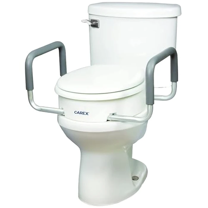 Compass Raised Toilet Seat with Arms, Elongated Toilets, 3.5 Inch High, Elevated Toilet Riser with Removable Padded Handles, Easy On and Off, Support 250 lbs, White by Carex - Image 1