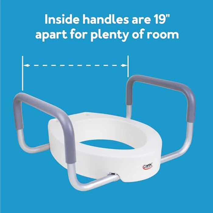 Compass Raised Toilet Seat with Arms, Elongated Toilets, 3.5 Inch High, Elevated Toilet Riser with Removable Padded Handles, Easy On and Off, Support 250 lbs, White by Carex - Image 7