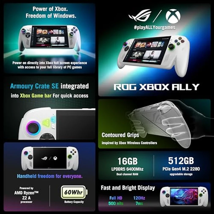 ROG Xbox Ally (2025) Handheld Gaming Console, 7” Full HD 120Hz Touchscreen Display, AMD Ryzen(TM) Z2 A with AMD Radeon(TM) Graphics, 16GB, 512GB, RC73YA-XB_ALLY.Z2A.16 - Windows by Asus - Image 4