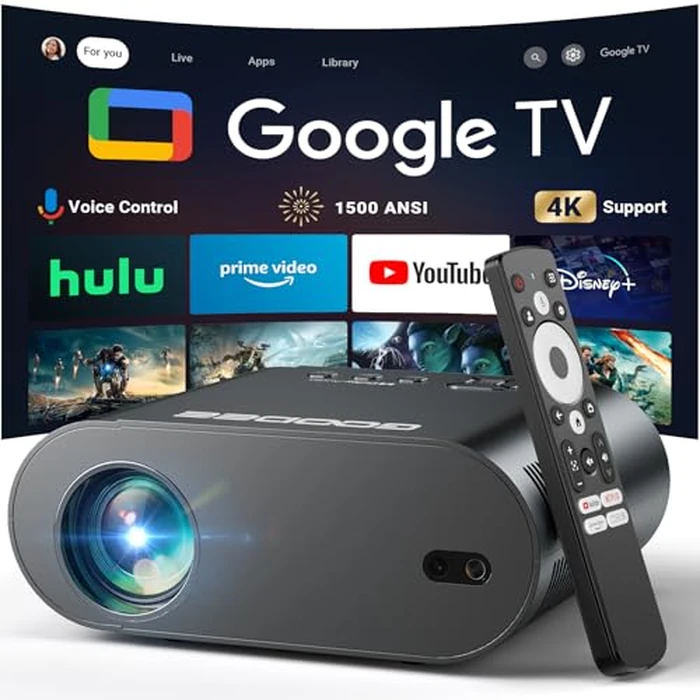 [Google TV/Voice Control]GooDee 4K UHD Smart Projector with WiFi and Bluetooth, Portable Movie Projector Applicable to Prime Video,YouTube Built-in, Dolby Sound Home Theater for Indoor/Outdoor by GOODEE - Image 1