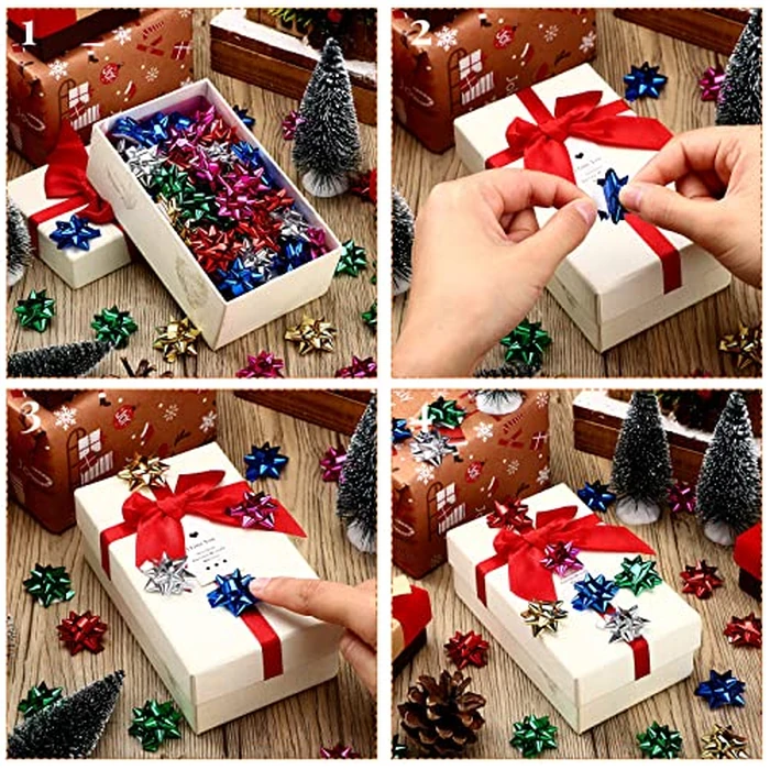 360 Pcs Mini Gift Bows Bulk Christmas Small Wrap Bows 1 Inch 6 Color Self Adhesive Mini Holiday Bows Christmas Metallic Bows for Gift Wrapping Christmas Festival Holiday Birthday Party Decor Craft by Xinnun - Image 4