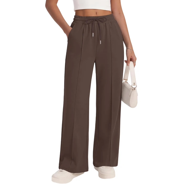 LOMON Sweatpants Women High Waisted Casual Elatic Drawstring Sweat Pants Comfy Wide Leg Pants 2025 Fashion (Coffee Brown,M) by LOMON - Used - Like New condition - US$21.61