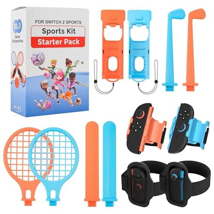 FANPL 10 in 1 Accessories Bundle for Nintendo Switch 2 Sports with Leg Strap, Wrist Straps, Golf Clubs, Tennis Rackets, Sword Grips for Switch 2 Joycon Sports Accessories Kit, Enhanced Game Experience by FANPL - Image 1