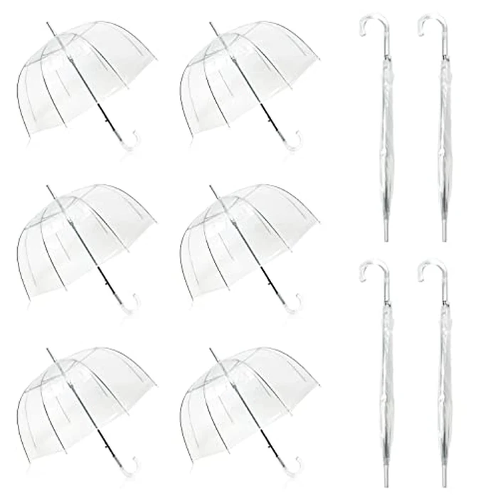WASING 10 Pack 46 Inch Clear Bubble Umbrellas Wedding Style Crystal Handle Large Canopy Transparent Stick Umbrellas Auto Open Windproof with European J Hook Handle Outdoor Umbrella for Adult by WASING - Used - Very Good condition