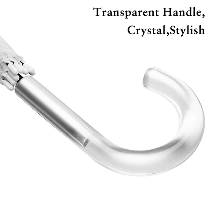 WASING 10 Pack 46 Inch Clear Bubble Umbrellas Wedding Style Crystal Handle Large Canopy Transparent Stick Umbrellas Auto Open Windproof with European J Hook Handle Outdoor Umbrella for Adult by WASING - Image 3