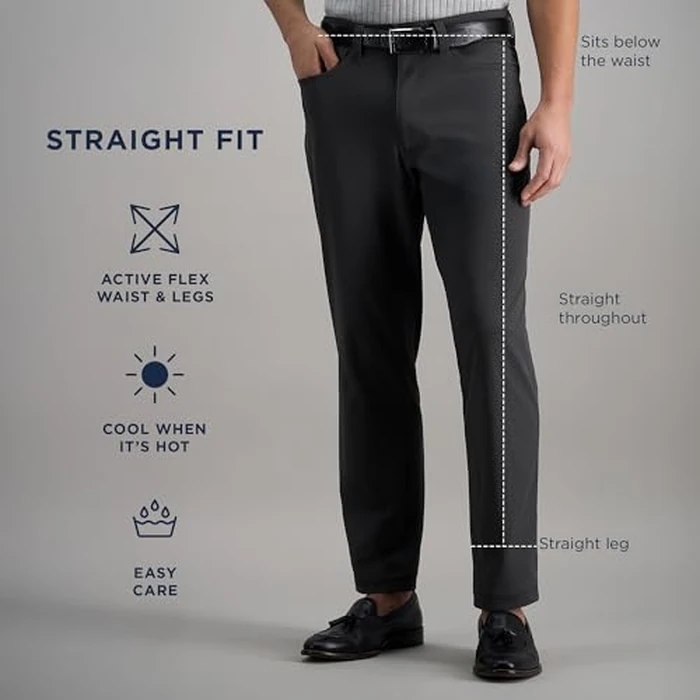 Haggar Men's Sport Travel Performance Straight Fit Flat Front 5 Pocket Stretch Casual Pant - Dark Grey 38x29 by Haggar - Image 5
