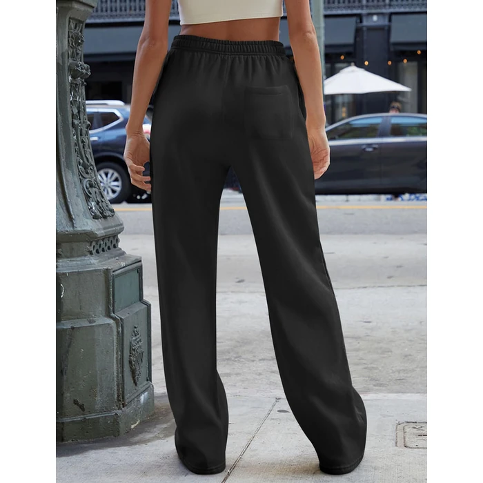 HeSaYep Women's Baggy Wide Leg Sweatpants Straight Leg Trousers Drawstring Elastic Waist Low Rise Active Sweat Pants Black S by HeSaYep - Image 2