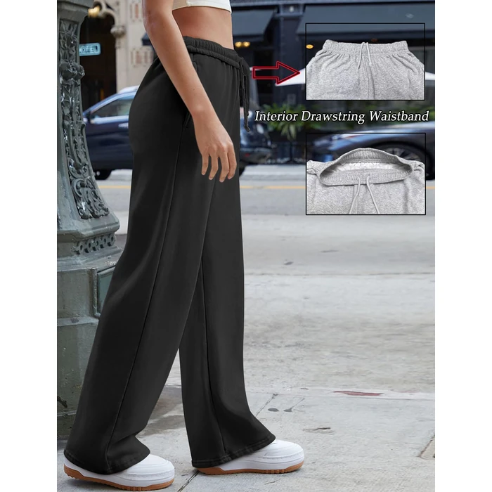 HeSaYep Women's Baggy Wide Leg Sweatpants Straight Leg Trousers Drawstring Elastic Waist Low Rise Active Sweat Pants Black S by HeSaYep - Image 3