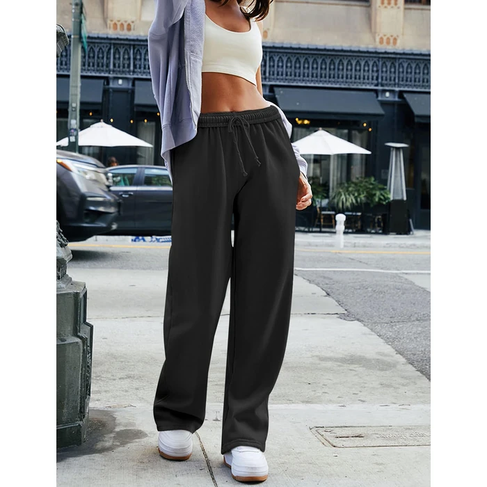 HeSaYep Women's Baggy Wide Leg Sweatpants Straight Leg Trousers Drawstring Elastic Waist Low Rise Active Sweat Pants Black S by HeSaYep - Image 4