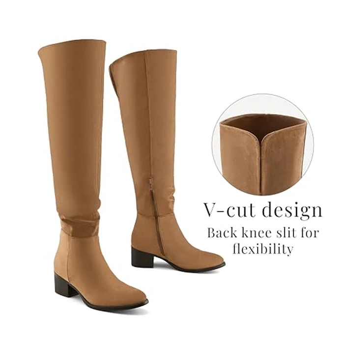 Shoe'N Tale Women's Over The Knee Thigh High Boots Chunky Block Heel Pointed Toe Slouchy Side Zipper Fall Weather Winter Boots(7,Brown) by Shoe'N Tale - Image 3