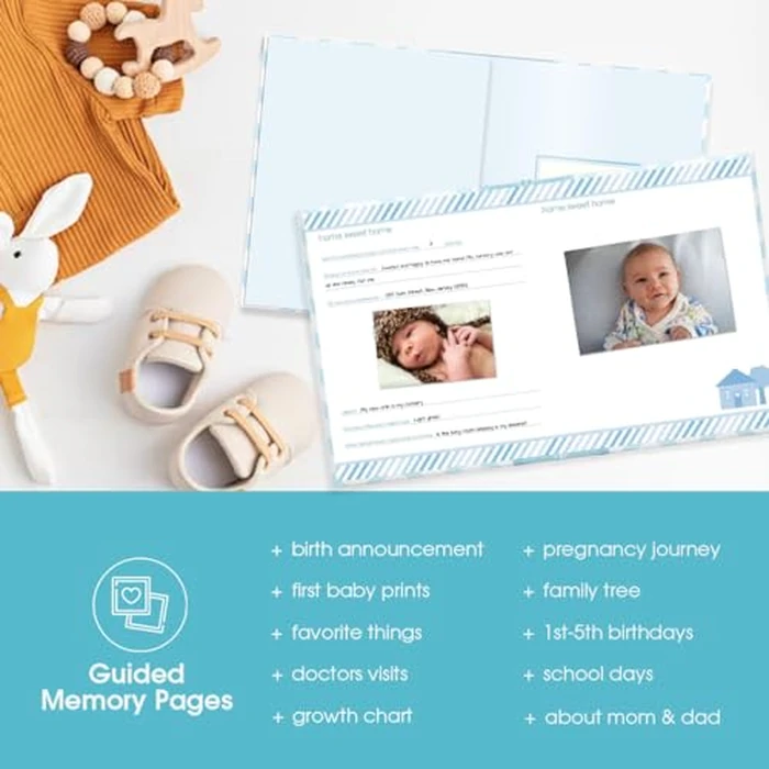 Pearhead First 5 Years Chevron Baby Memory Book with Clean-Touch Baby Safe Ink Pad to Make Baby's Hand or Footprint Included, Blue by Pearhead - Image 6