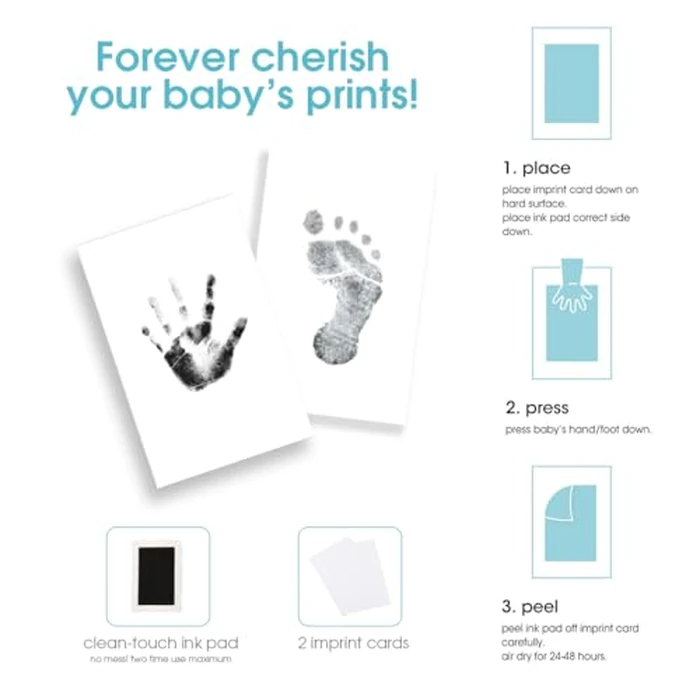 Pearhead First 5 Years Chevron Baby Memory Book with Clean-Touch Baby Safe Ink Pad to Make Baby's Hand or Footprint Included, Blue by Pearhead - Image 8