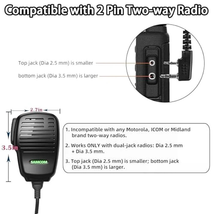 SAMCOM Microphone Handheld Heavy Speaker SCSP05 Radio Mic IP67 Waterproof Speaker Mic 2 Pin with 3.5mm Audio Earphone Jack for FPCN30A FPCN10A FWCN30A 1Pack by SAMCOM - Image 6