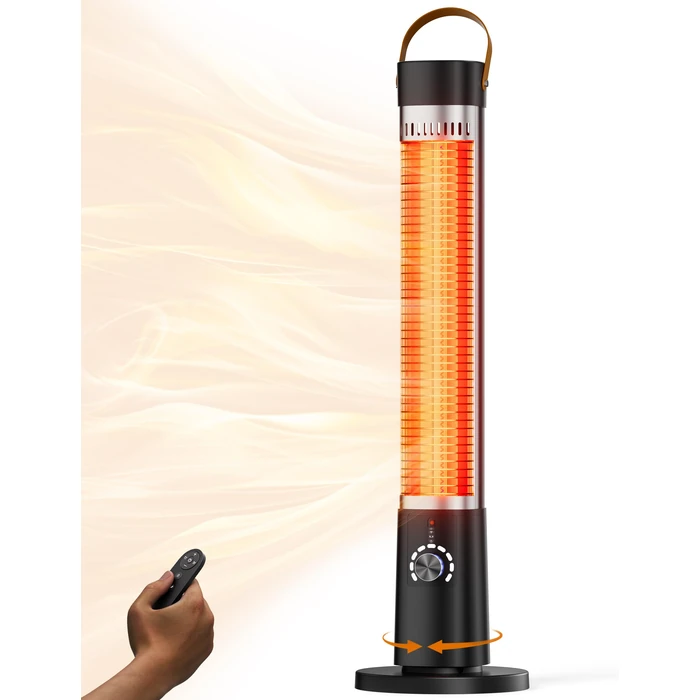 Patio Heater for Outdoor Use, Infrared Electric Outdoor Heater, 1500W Instant Heating, 60-Degree Oscillation, 9 Heat Levels, 9H Timer, Remote, Backyard, Large Room, Indoor, 32.2", Black by AEROZY - Used - Good condition - US$53.18