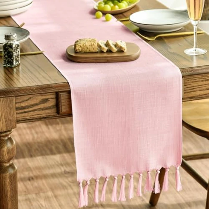 Artoid Mode Blush Pink Tassel Table Runner, Linen Blend Rustic Farmhouse Style Kitchen Table Decoration Holiday Wedding Party Dinning Decor 13x72 Inch by Artoid Mode - Used - Very Good condition