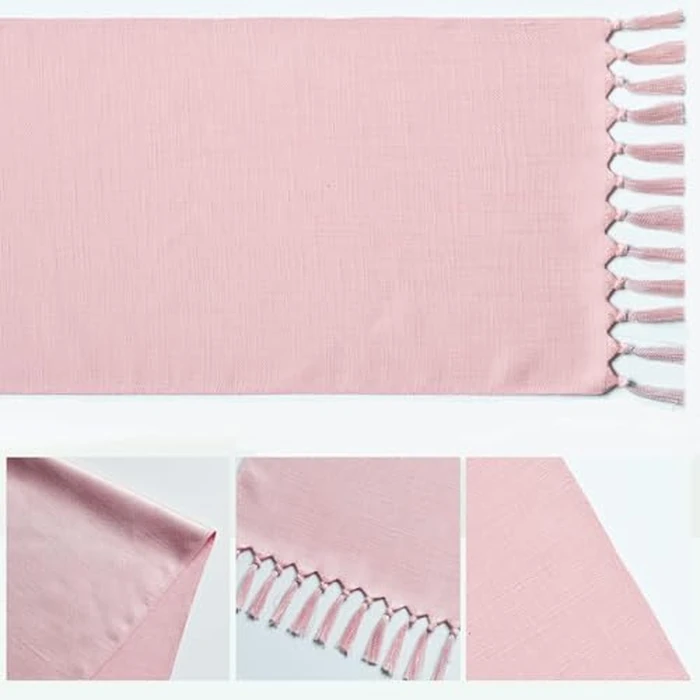 Artoid Mode Blush Pink Tassel Table Runner, Linen Blend Rustic Farmhouse Style Kitchen Table Decoration Holiday Wedding Party Dinning Decor 13x72 Inch by Artoid Mode - Image 5