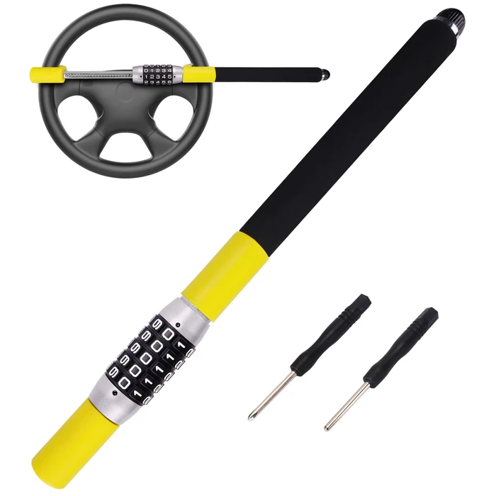Tevlaphee Steering Wheel Lock, Car Lock Anti Theft Keyless Extendable Retractable Password 5 Coded Combination Lock, Heavy Duty Universal Fit (Yellow) by Tevlaphee - Image 1