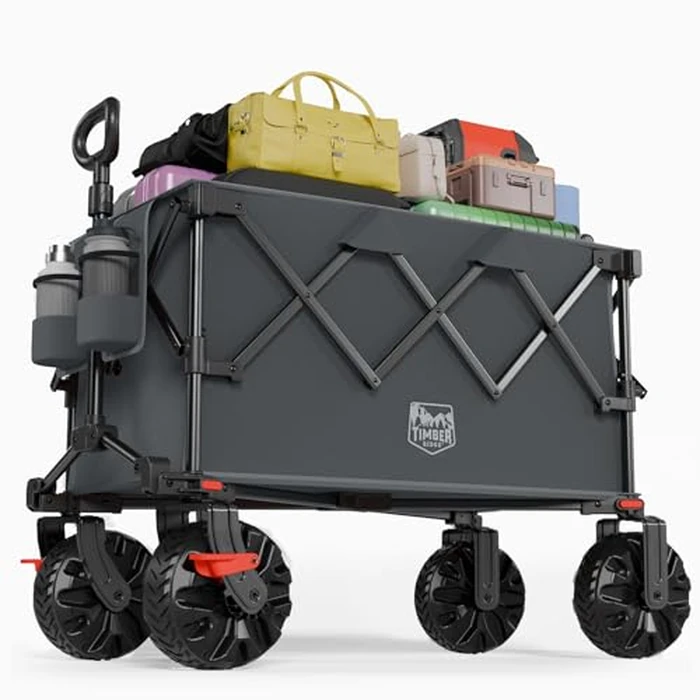 Timber Ridge Outdoor Collapsible Folding Wagon with Brakes and Cup Holders, 500lbs Heavy Duty All Terrain Wheels Utility Cart for Shopping Camping Garden Sports, Grey by TIMBER RIDGE - Used - Very Good condition - US$71.49