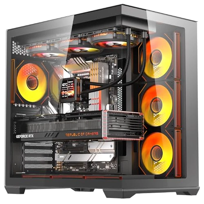 darkFlash C280 E-ATX Full-Tower PC Gaming Case, 7xARGB Fans Included, 270 degrees Tempered Glass,Reverse Connection Motherboard Compatible, Supports RTX 5090 up to 420mm, 360mm Radiator Support，Black by darkFlash - Image 1