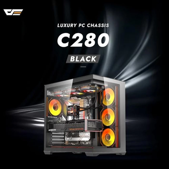 darkFlash C280 E-ATX Full-Tower PC Gaming Case, 7xARGB Fans Included, 270 degrees Tempered Glass,Reverse Connection Motherboard Compatible, Supports RTX 5090 up to 420mm, 360mm Radiator Support，Black by darkFlash - Image 2