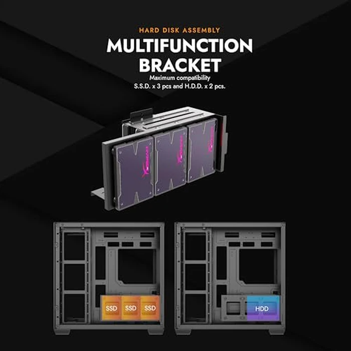 darkFlash C280 E-ATX Full-Tower PC Gaming Case, 7xARGB Fans Included, 270 degrees Tempered Glass,Reverse Connection Motherboard Compatible, Supports RTX 5090 up to 420mm, 360mm Radiator Support，Black by darkFlash - Image 6