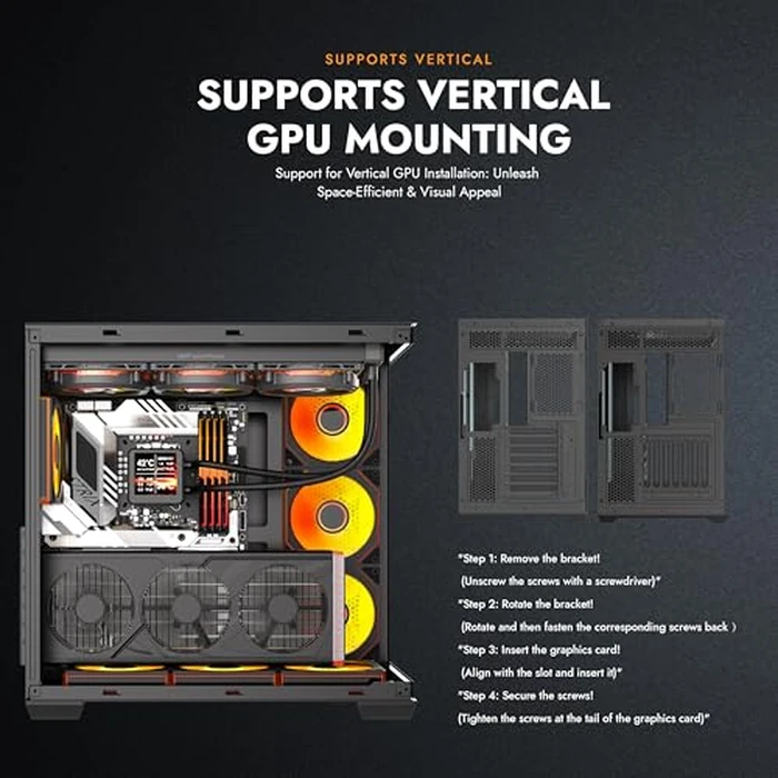 darkFlash C280 E-ATX Full-Tower PC Gaming Case, 7xARGB Fans Included, 270 degrees Tempered Glass,Reverse Connection Motherboard Compatible, Supports RTX 5090 up to 420mm, 360mm Radiator Support，Black by darkFlash - Image 7