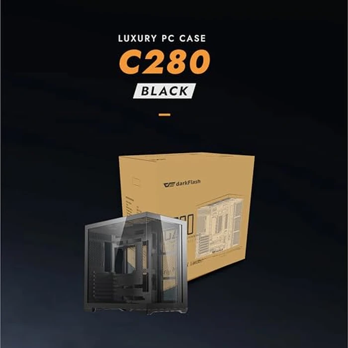 darkFlash C280 E-ATX Full-Tower PC Gaming Case, 7xARGB Fans Included, 270 degrees Tempered Glass,Reverse Connection Motherboard Compatible, Supports RTX 5090 up to 420mm, 360mm Radiator Support，Black by darkFlash - Image 9