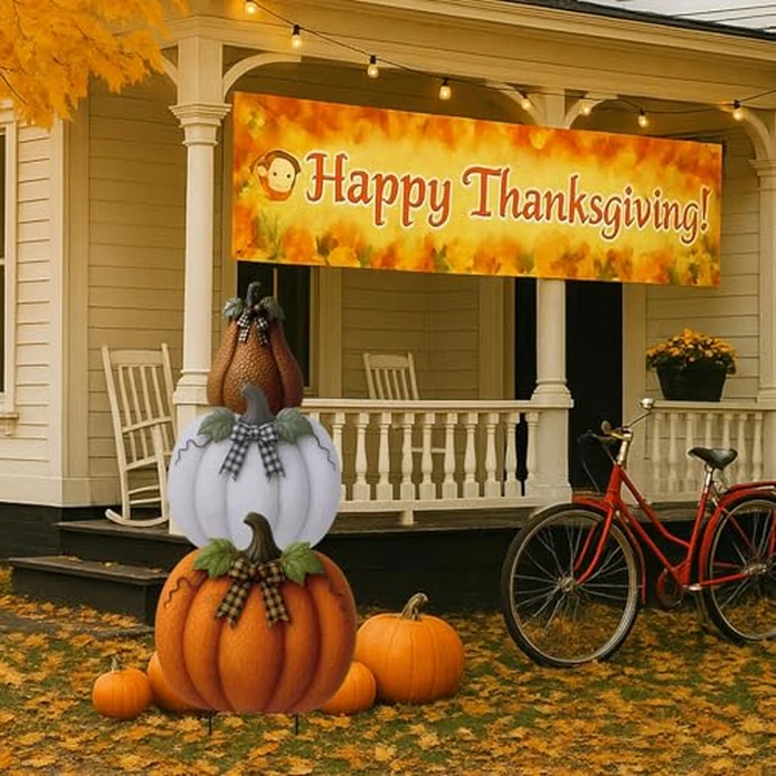 Otoolling 3 Pcs Thanksgiving Metal Stacked Pumpkin Garden Stakes Outdoor 3D Retro Pumpkin Decoration Fall Yard Stakes Lawn Signs Decorative for Autumn Harvest Holiday Pathway Patio Decor by Otoolling - Image 4