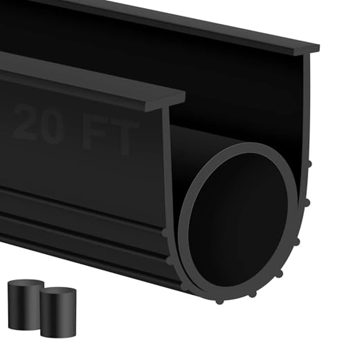 MYFAMIREA Garage Door Bottom Seals Rubber 20FT Weather Stripping Weatherproof Seal Replacement Strip Kit with 1/4" T Ends & 2 End Plugs, Universal U+O Ring Buffering Sealing for Double Track, Black by MYFAMIREA - Image 1
