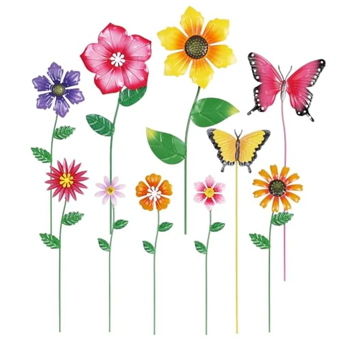 hogardeck Garden Decor for Outside, Set of 10 Metal Flowers Decorative Garden Stakes for Spring Decor, Yard Art Garden Decorations for Outdoor Lawn Porch Pathway (Multi-Color) (Color b) by hogardeck - Image 1