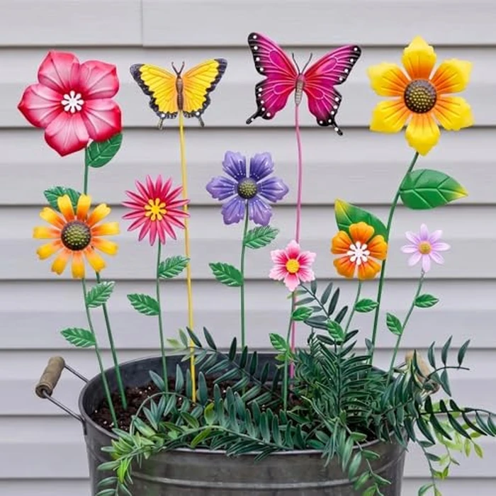 hogardeck Garden Decor for Outside, Set of 10 Metal Flowers Decorative Garden Stakes for Spring Decor, Yard Art Garden Decorations for Outdoor Lawn Porch Pathway (Multi-Color) (Color b) by hogardeck - Image 2