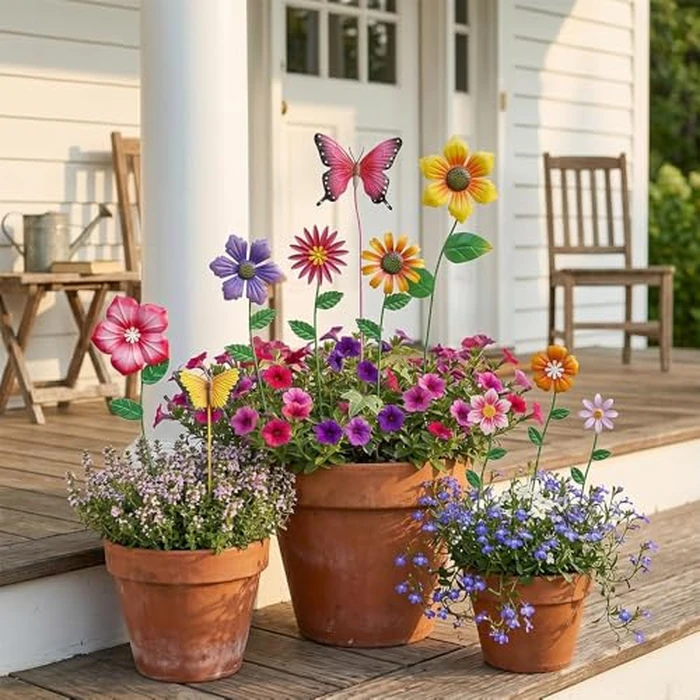 hogardeck Garden Decor for Outside, Set of 10 Metal Flowers Decorative Garden Stakes for Spring Decor, Yard Art Garden Decorations for Outdoor Lawn Porch Pathway (Multi-Color) (Color b) by hogardeck - Image 6