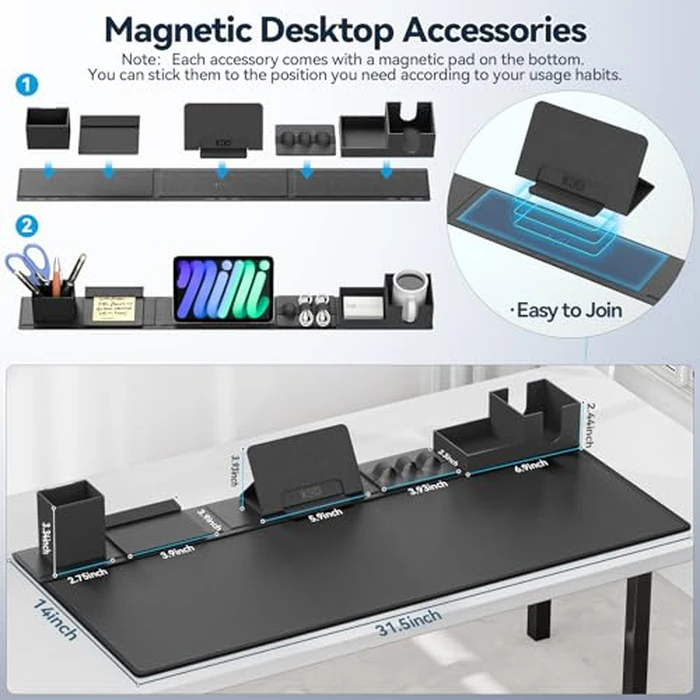 KDD Desk Pad Mat Set, 6 in 1 Mouse Mat with Magnetic Desktop Storage Accessories DIY Feature for Phone and Tablet Stand/Cup Holder/Pen Card Holder/Cable Management for Home Office Accessories by KDD - Image 5