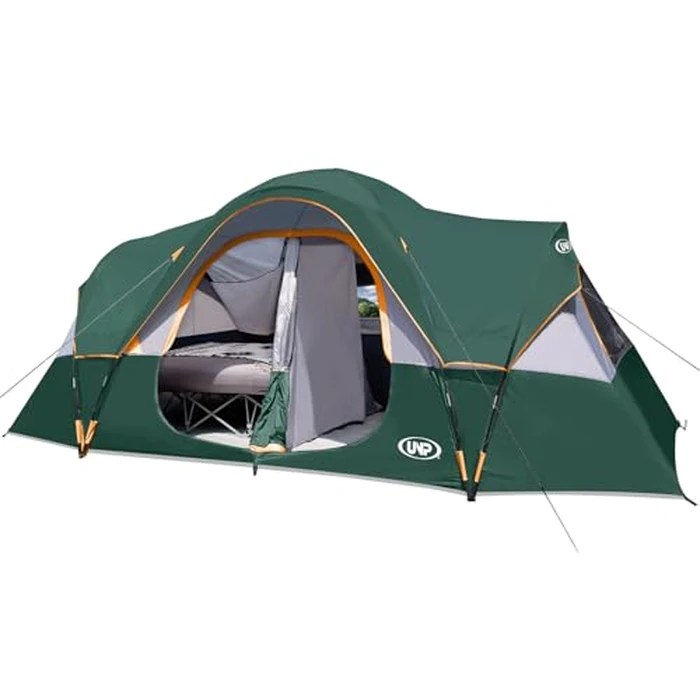 UNP Camping Tent 10-Person-Family Tents, Parties, Music Festival Tent, Big, Easy Up, 5 Large Mesh Windows, Double Layer, 2 Room, Waterproof, Weather Resistant, 18ft x 9ft x78in (Dark Green) by unp - Used - Like New condition - CA$209.75