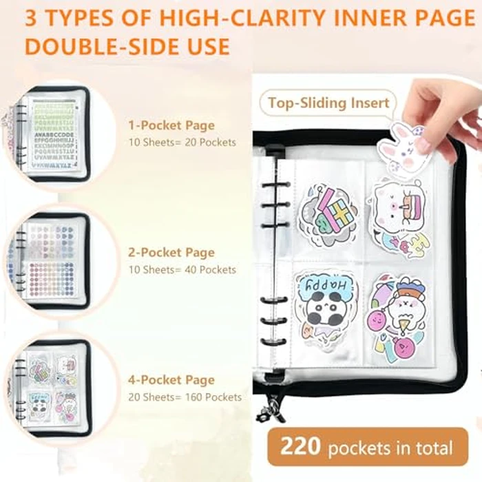 Sticker Storage Organizer Zipper Binder Album Reusable Collecting Book for Adult with Blank Release Paper and Pocket A5 Album for Collecting Sticker (Black) by Zheigaoxea - Image 4