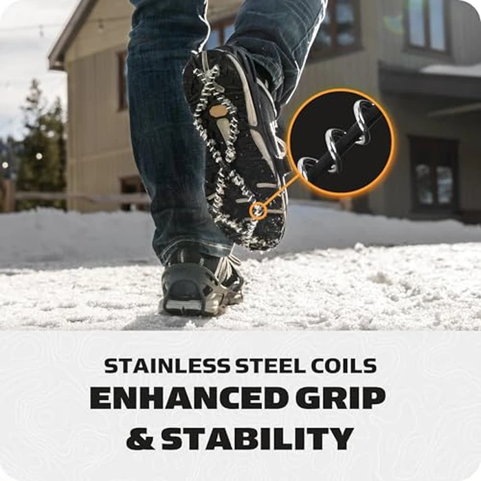 Yaktrax Pro Plus Traction Cleats for Ice and Snow, 360 degrees Steel Coil Grip for All-Direction Traction, Flexible Thermoplastic Upper, Easy On/Off with Heel Tab, Includes Carry Bag & Carabiner, Large by YakTrax - Image 4